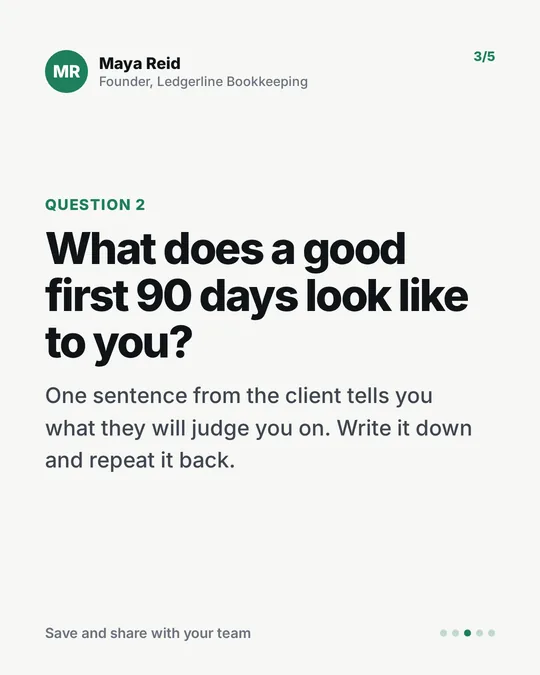 Onboarding questions sample carousel, slide 3 of 5